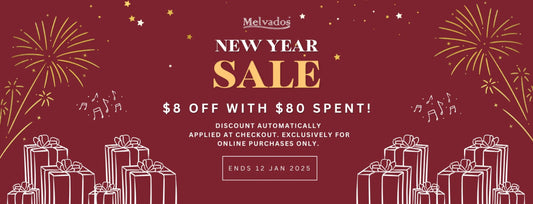  New Year with Melvados: Enjoy $8 Off Every $80 Spent Online! 